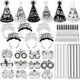 thumbnail image 1 of 42PCS New Year Eve Party Supplies 2026 - Black Silver Firework, Paper Glasses, Headband Cone Hats, Blowouts, Necklace, 2026 New Year Party Decorations Kit, 1 of 7