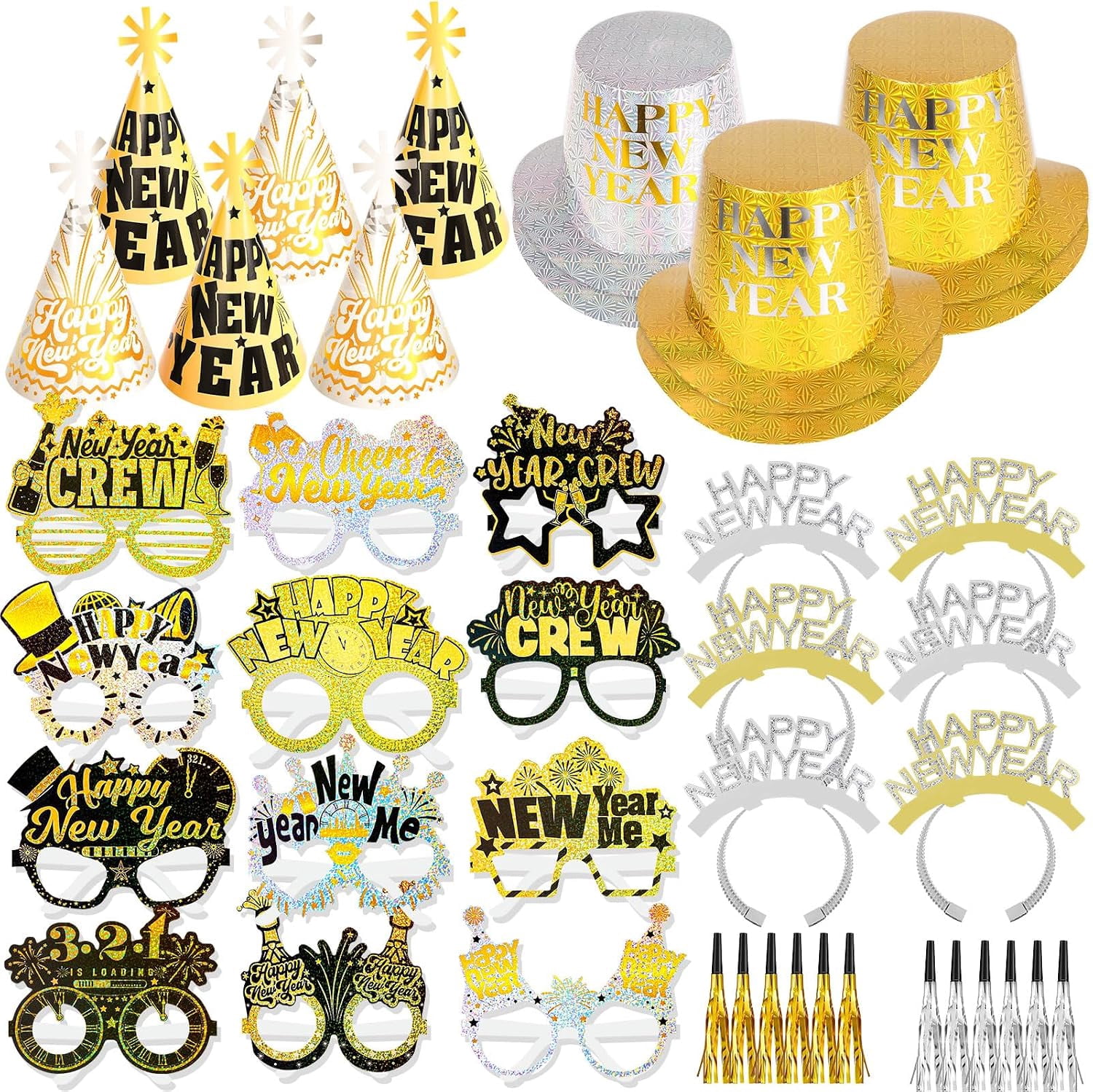 42PCS New Year's Eve Party Supplies, New Year Hats Headband Paper ...