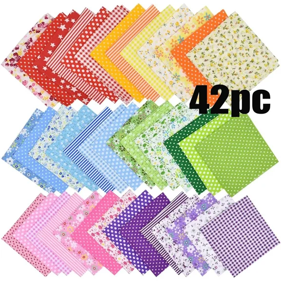 42Pcs 10"x10" Quilting Cotton Fabric Squares Sheets Pre-Cut Multi-Color Design Printed Floral Craft Fabric for DIY Sewing Scrapbooking Quilting Craft Patchwork (Red/Pink/Yellow/Green/Blue/Purple)