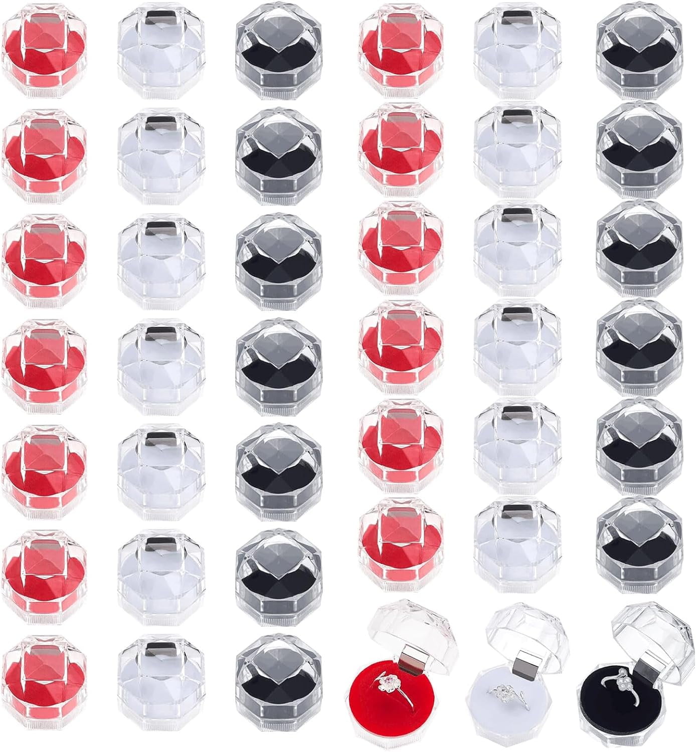 42Pcs 3Colors Transparent Plastic Ring Boxes Earrings Jewelry Storage ...
