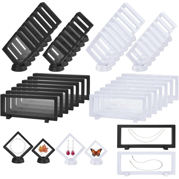 IBEQUEM 42Pcs 3D Floating Frame Case with Stands, Transparent Floating Frame Display Case, PE Film Jewely Storage Box Showcase