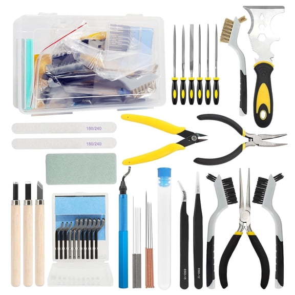 42Pcs 3D Printer Accessories Kit, Professional Deburring Tool Set with Nozzle Cleaning Needles, Scraper, Pliers, Files,Sanding & Polishing Tools for 3D Printing