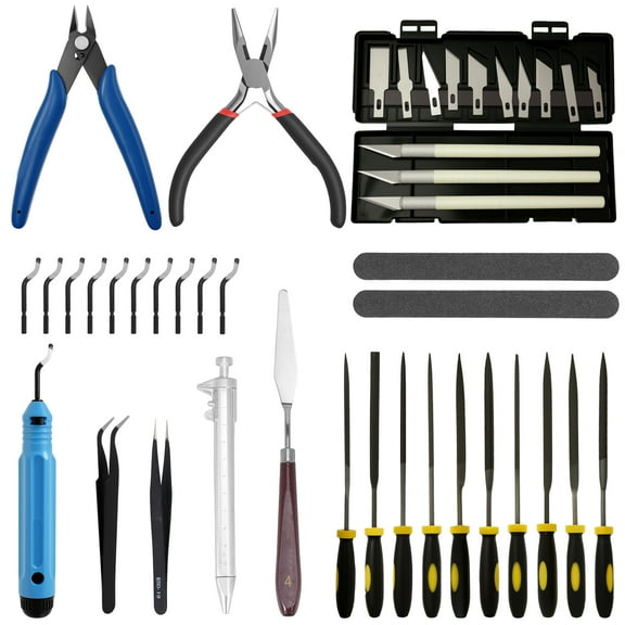 42Pcs 3D Printer Tool Kit Multipurpose 3D Printer Accessories Set with Files Tweezers Needle Nosed Pliers for Deburring Engraving Trimming