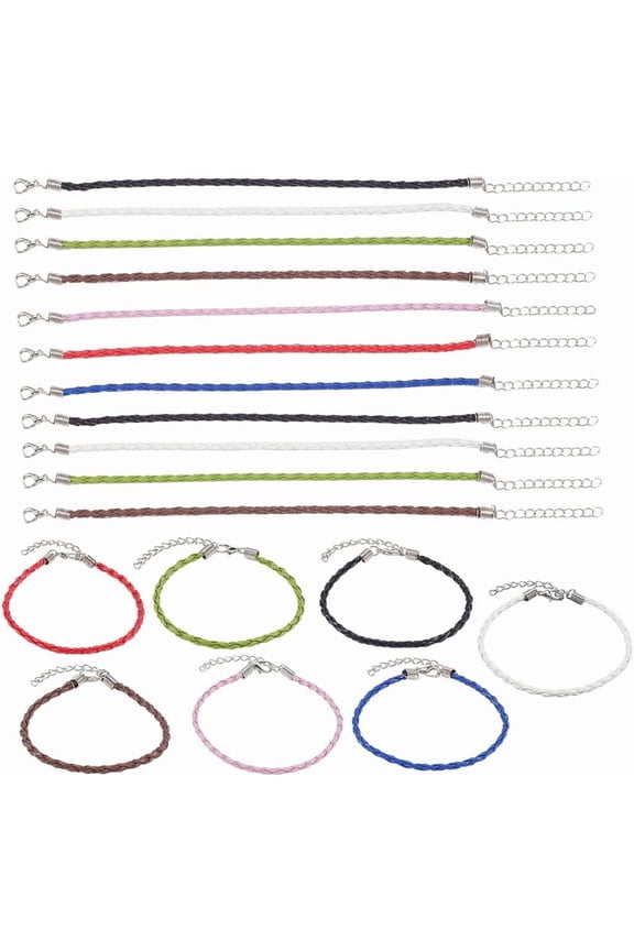 42Pcs 7 Colors Bracelet Making Cord with Clasp Bracelet Cord 3mm Colorful Imitation Leather Trendy Lace Plaited Iron Clasp End Chains Ropes for DIY Jewelry Making Bracelets DIY Crafts