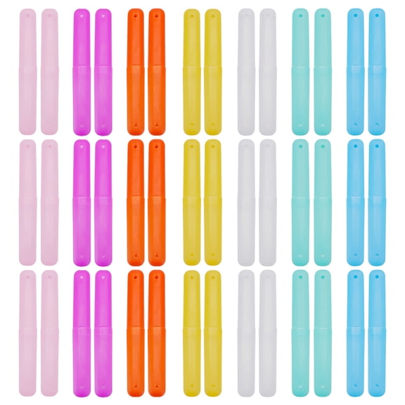 42Pcs 7 Colors Plastic Toothbrush Case Portable Dust-proof Toothbrushes Holder for Inside and Outside Mixed Color 196x27x19.5mm 6pcs/color