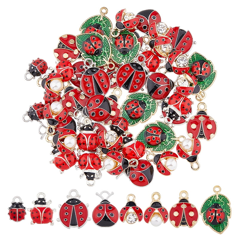 42Pcs 7 Styles Alloy Enamel Pendants Ladybug Charm Mixed Color 12.5 ...