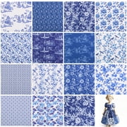 42Pcs Blue White Floral Polyester Cotton Quilting Fabric Strip Fabric Quilting Bundle Patchwork Floral Fabric Sewing Quilting Bundle for DIY Scrapbook Craft Making