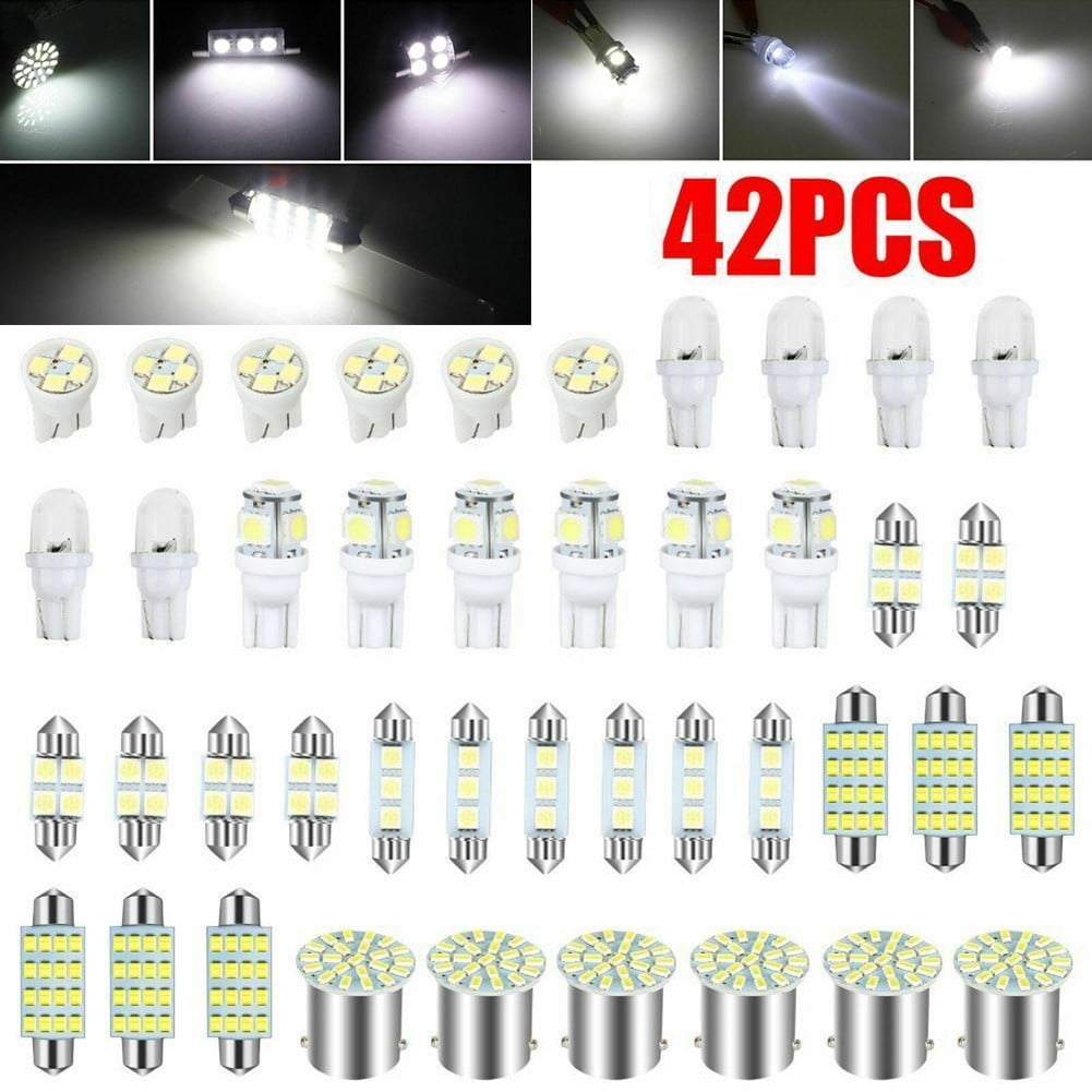 42Pcs Car Interior Combo Led Map Dome Door Trunk License Plate Light Bulbs White