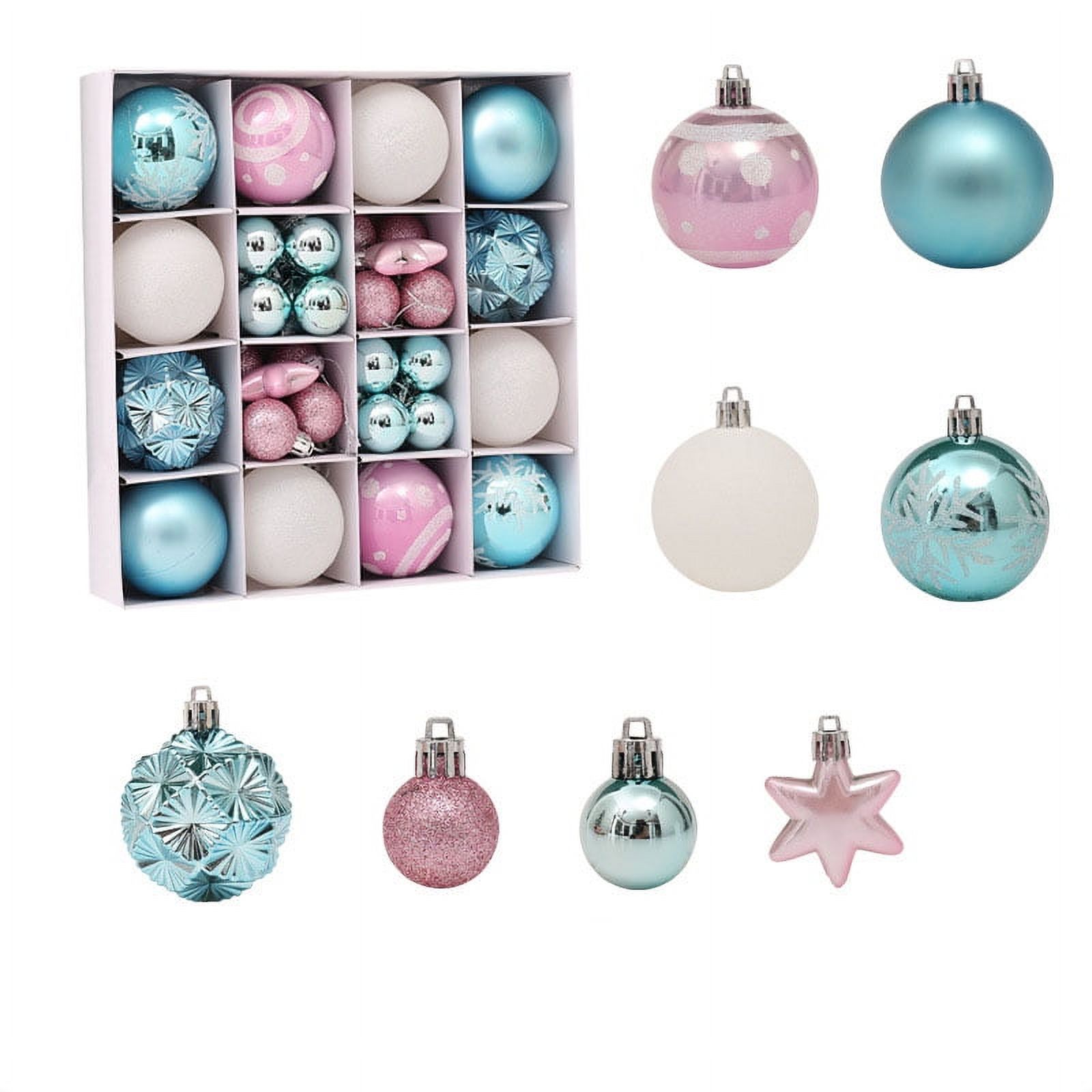 42Pcs Christmas Baubles Light Blue & Pink Tree Ornaments