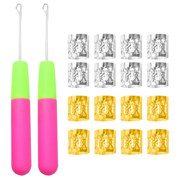 Howooi 42Pcs Dreadlock Crochet Hooks with Fixation Clasps Braid Compiling Tools DIY Hairdressing Tools (Rosy)