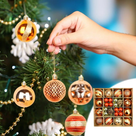 42Pcs Electroplated Copper-Tone Christmas Ball Ornaments Set, Multi-Textured Hanging Decor, Festive Baubles for Xmas Tree & Holiday Decoration