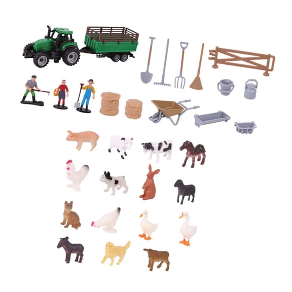 42Pcs Farm Animal Figurines Playset Fences Realistic Farm Animal Figures Toy