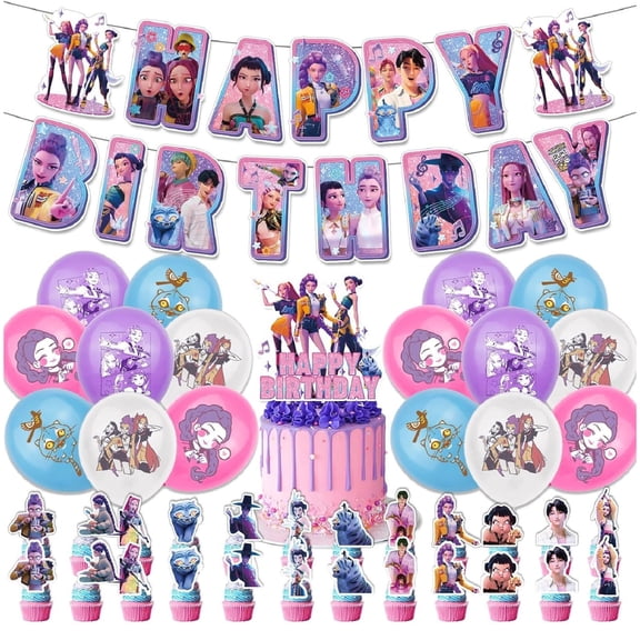 42Pcs For K-pop Movie Theme Birthday Party Decorations, Birthday Backdrop Decorations