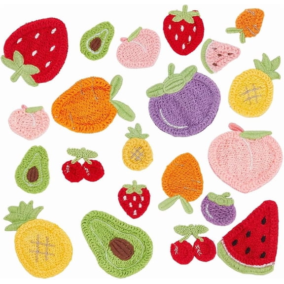 42Pcs Fruit Iron on Patches Fruit Vegetable Themed Applique Patches Peach Strawberry Cherry Watermelon Carrot Eggplant Embroidery Appliques for Clothing Dress Pants Jackets Hats Backpacks for making