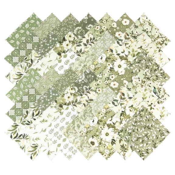 42Pcs Green Fabric Squares 10" Wavy Edge Precuts,Fat Quarters for Quilting Supplies & Sewing,Floral Quilt Layer Cakes Style - Leaf Green