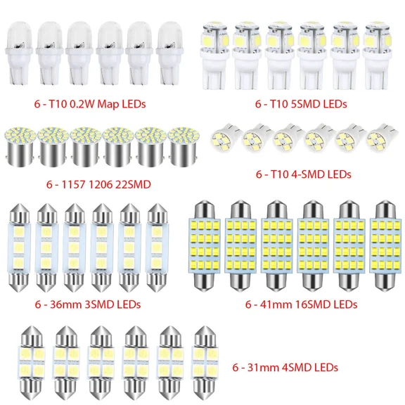 42Pcs Led Interior Lights Bulbs Kit Car Trunk Dome License Plate Lamps 6500K New