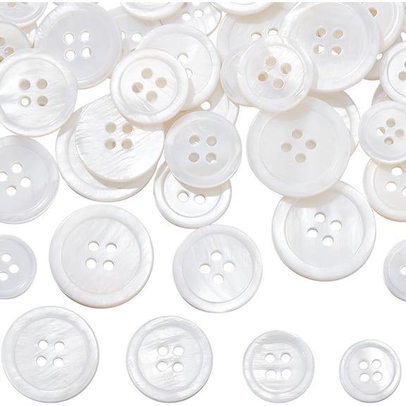 42Pcs Natural Shell Buttons 4 Holes Seashell Mother of Pearl White Flat Round Sewing Buttons for Cloth Coats Suits Jacket Blazers Jeans Skirts Craft Making Decorations 12/15/18/19.5mm White 1set