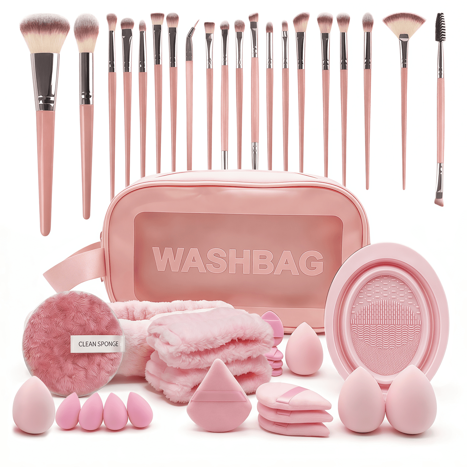 42Pcs Professional Makeup Brush Set, All-in-One Makeup Kit with Sponges, Powder Puffs, Hairband & Wash Bag, Complete Makeup Tools for Beginners & Daily Makeup
