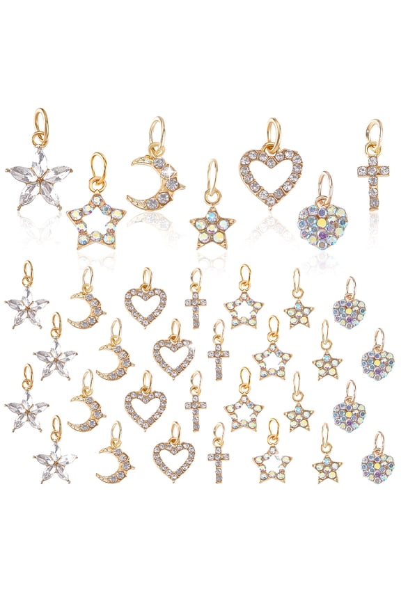 42Pcs Silver Rhinestone Charms Set