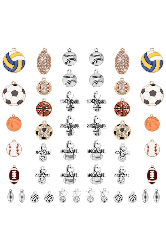 42Pcs Sports Charms 16 Style Alloy Enamel Ball Game Theme Pendants Rhinestone Charms Basketball Baseball Football Pendant