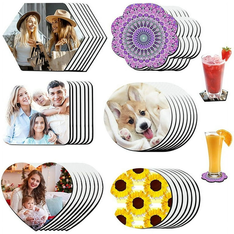 42Pcs Sublimation Coasters Blank Heat Transfer Cup Coaster,Heat Press  Printing Crafts Cup Mat,Non- Coaster