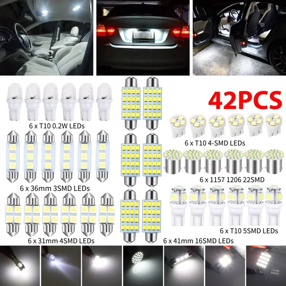 42Pcs White Car Interior Combo Led Bulbs Map Dome Door Trunk License Plate Light