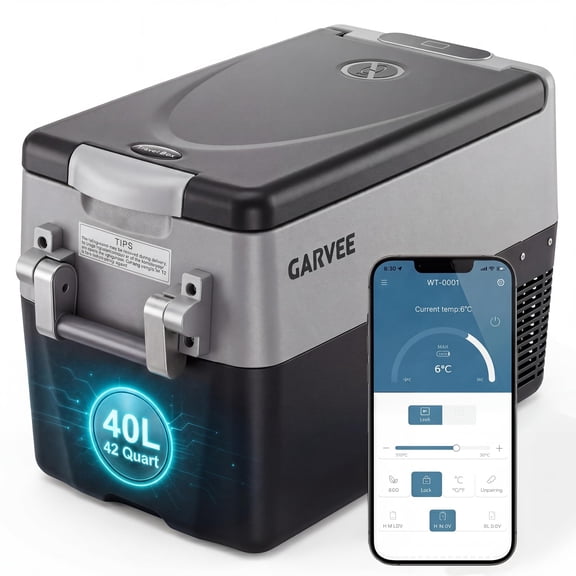 42QT Dual-Zone Car Refrigerator Freezer 12V/24V DC & 110-240V AC, App Control, Metal Basket, -4 to 68 Electric Cooler for Automotive, Camping, RV, Fishing, Travel & Home US Market Only
