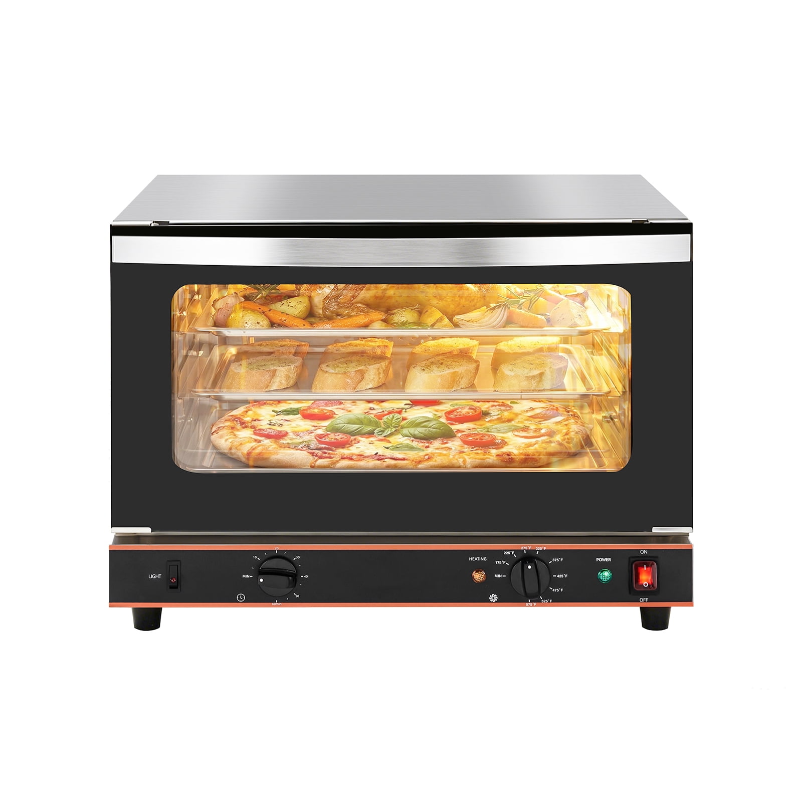 42Qt Commercial Countertop Convection Oven – 3-Tier Toaster, Air Fryer Combo, Front Glass Door, 2400W, 3 Trays & Wire Racks, Kitchen Appliance – 1.5 cu ft, Half-Size, US Plug 1.5m, Temp 30°C-300°C