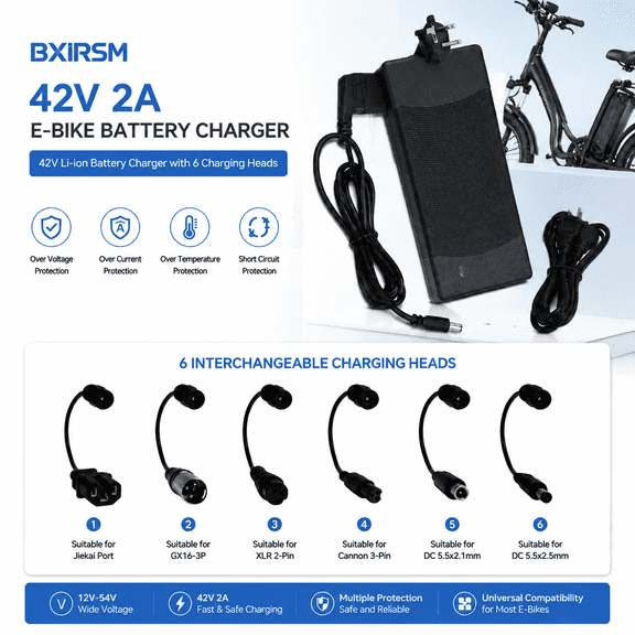 42V 2A Charger for M365 Electric Scooter, Lithium Battery Power Adapter with Over Voltage Short Circuit Protection, LED Indicator, US Plug