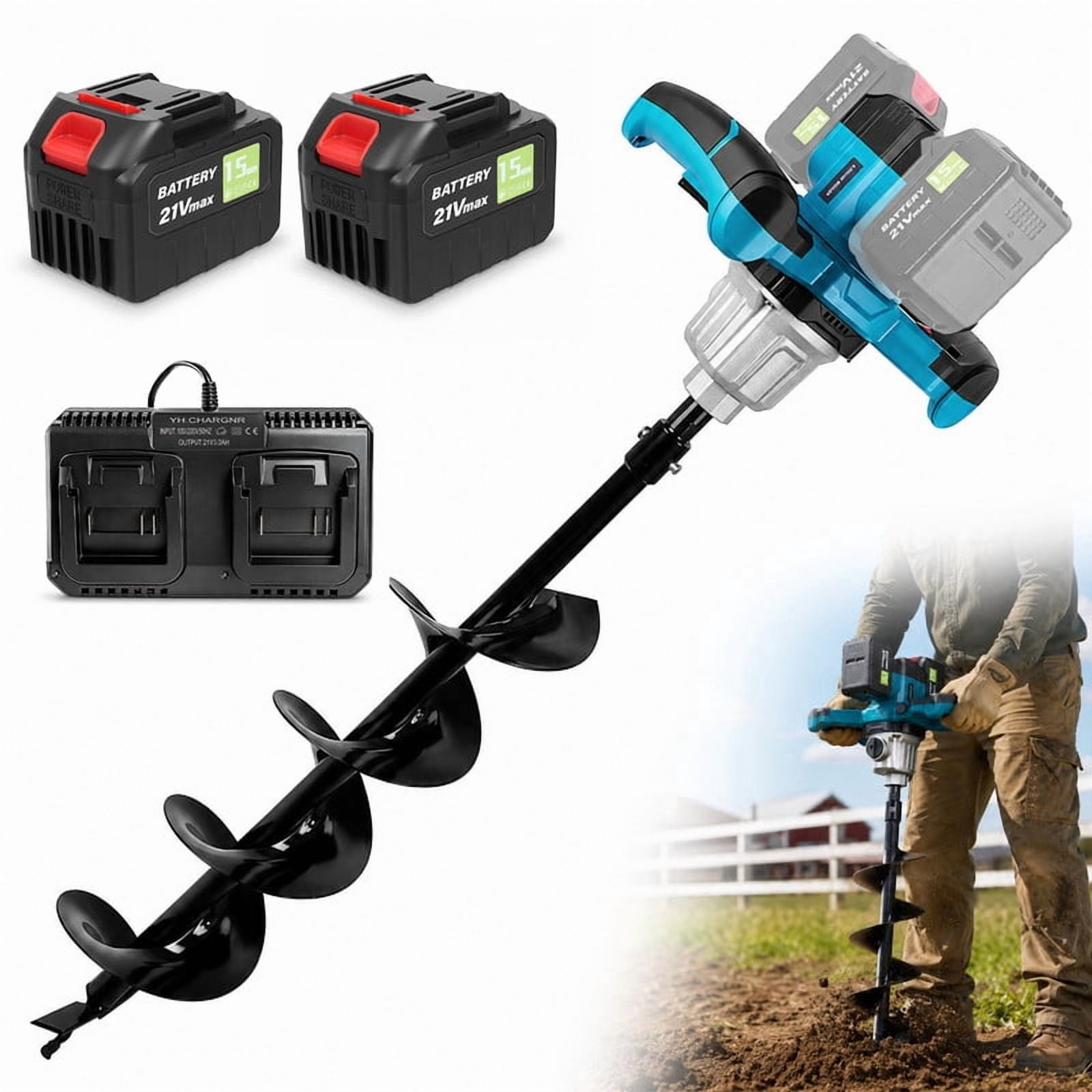 42V Brushless Cordless Earth Auger with 2x4.5AH Battery & Charger, 6 ...