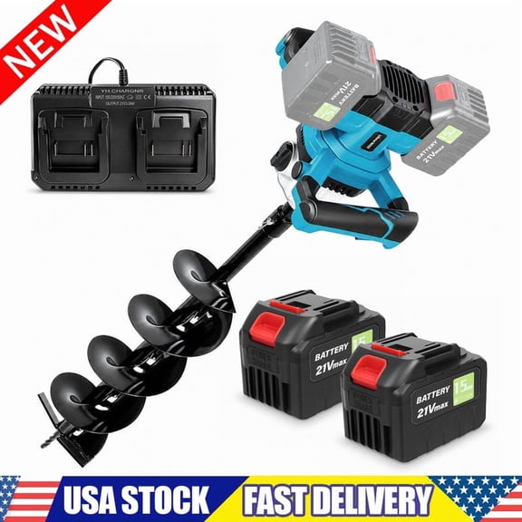 42V Electric Cordless Earth Auger, 6" Post Hole Digger with 6-Speed & Reverse, Brushless Motor, 2 Batteries & 1 Charger Included, for Fence Posts & Planting