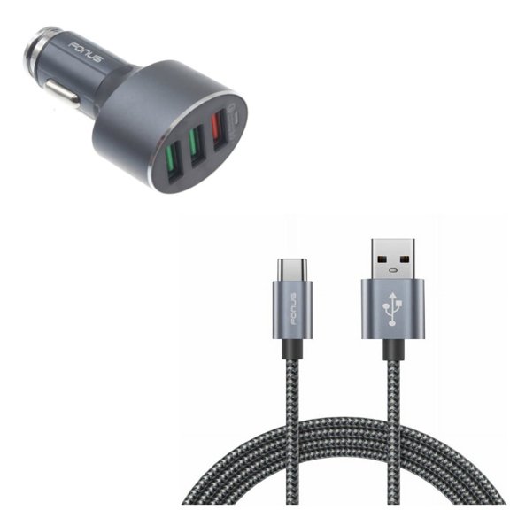 42W Quick Car Charger w Type-C 6ft USB Cable for OnePlus 9, Nord N200 5G/N100/N10 5G, Pro Phone - 3-Port USB Power Adapter, Charger Cord Power Wire L2A for OnePlus 9, Nord N200 5G/N100/N10 5G, Pro