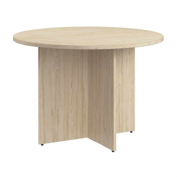 42W Round Conference Table with Wooden Base in Natural Elm - Engineered Wood
