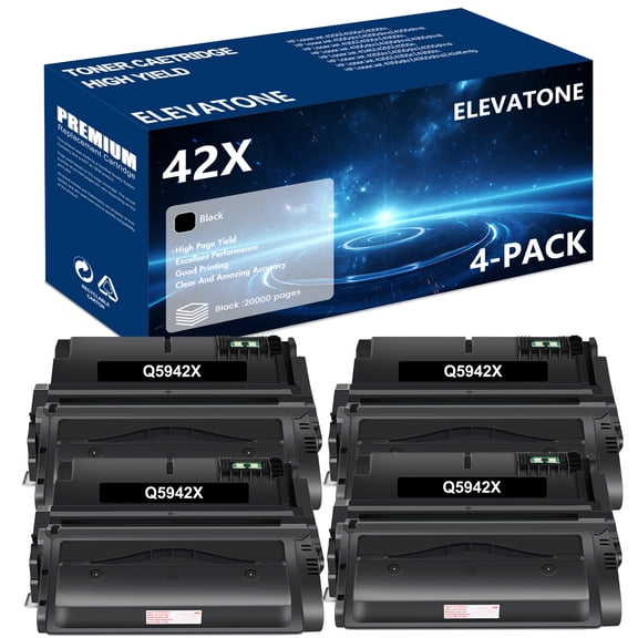 42X 42A Toner Cartridges Compatible for HP 42X Q5942X for LaserJet 4240n 4250 4250n 4250tn 4250dtn 4350 4350n 4350tn 4350dtn Series Printer(4-Pack Black)