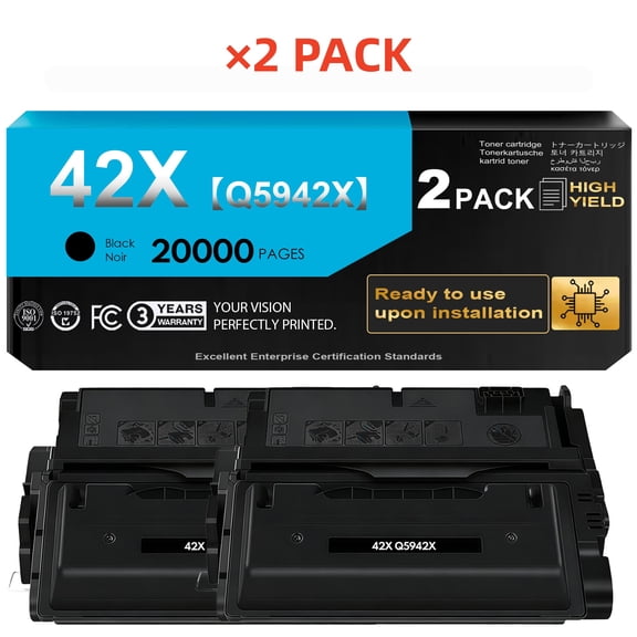 42X Black Toner Cartridge [with Chip] Compatible for 42X Q5942X for 4240n 4250 4250n 4250tn 4250dtn 4350 4350n 4350tn 4350dtn Printer Ink (2 Pack)