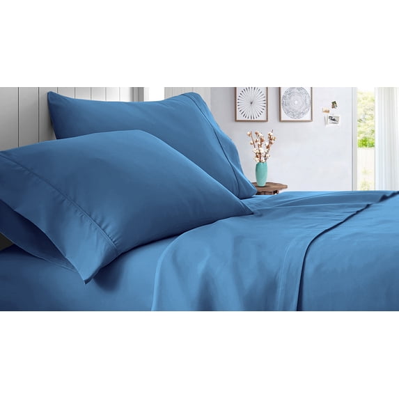 42X80" Cot Bed RV Bunk & Truck Sleeper 4 piece sheet set 600 TC Bed Sheets for Campers, RV's & Travel Trailers, Cot beds sheets Easy Fit Mattress upto 14” Inch Deep Pocket Mediterranean blue solid
