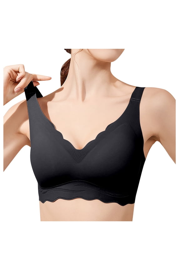 42b Bras for Women Push Up No Show Bra Women's Seamless Bra Wavy Wireless Full Coverage Padded Smoothing No Underwire Comfort V Neck Bralettes