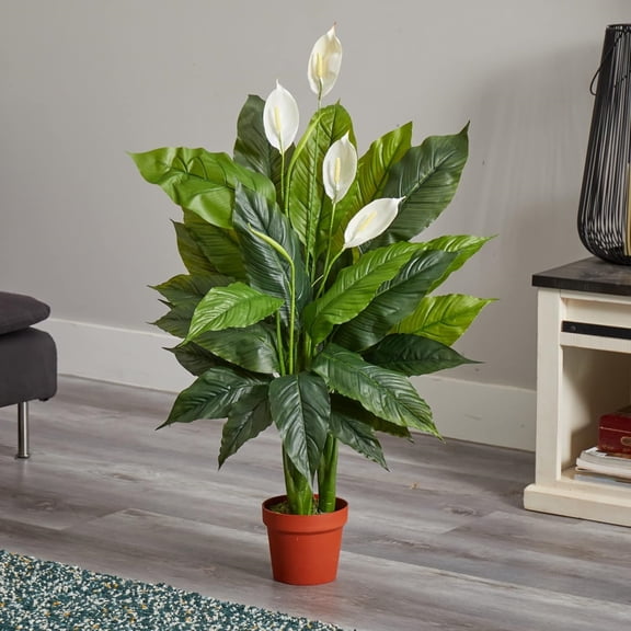 42in Artificial Peace Lily, Real Touch Silk Plant Faux Greenery for Indoor Home Decor