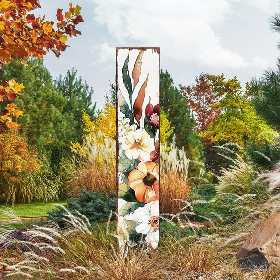 Fall Pumpkin Garden Stake &ndash; Rustic Autumn Outdoor Yard Decor 42 Inch