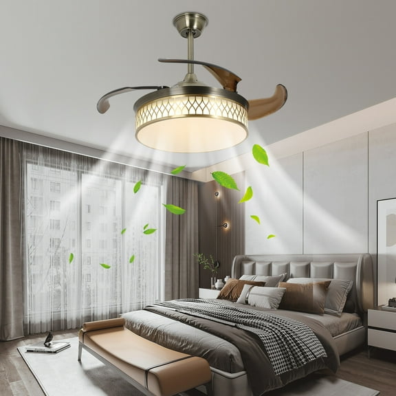 42in Flush Mount Ceiling Fan w/ Lights Remote Control Ceiling Fan Light w/ Reversible Quiet Motor W/o Bulb