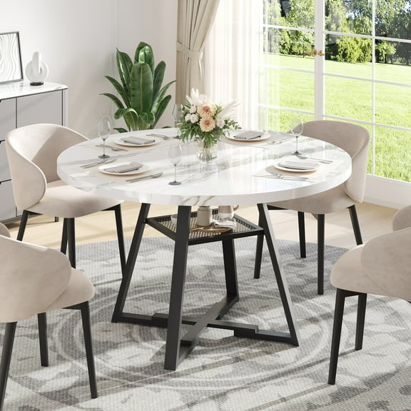 Round Dining Table for 4, LEGAHOME 43.3in Kitchen Table with Metal Base Seats 4, Faux Marble Circle Dining Table for Dining Room, White (Only Table)