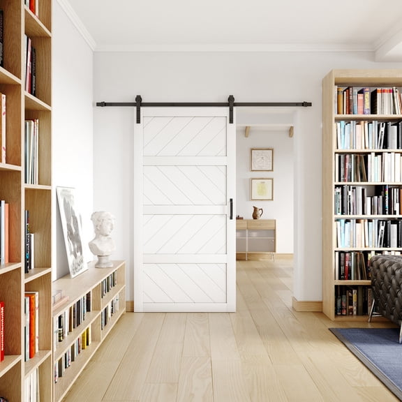 42in x 84in Sliding Barn Doors Hardware Kit Included Wave Shape Interior Door, Solid Wood Covered PVC Surface Pre-Finished Easy Assembly, White