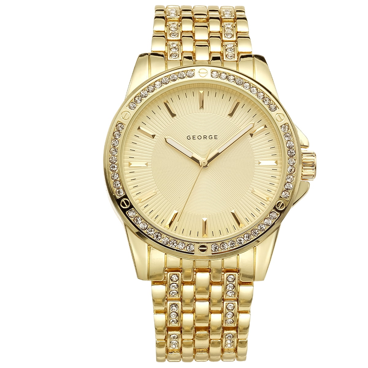 George 42mm Mens Gold Tone Crystal Bracelet Watch