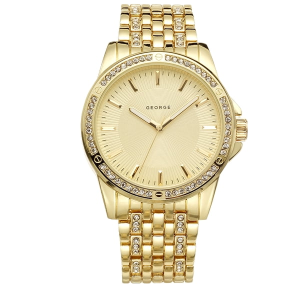 George 42mm Mens Gold Tone Crystal Bracelet Watch