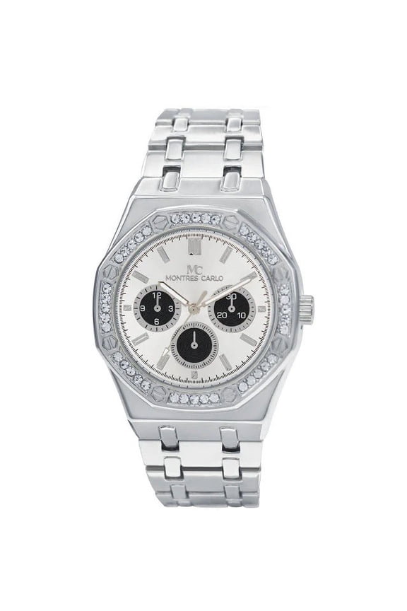 42mm Montres Carlo Men's Fashion Metal Band Modern Dress Sports Watch Luxury (Silver/Silver/Black)