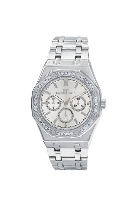 42mm Montres Carlo Men's Fashion Metal Band Modern Dress Sports Watch Luxury (Silver)