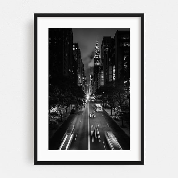 42nd Rush B&W - Manhattan New York Photography Black Framed Wall Art Print 24 x 36 inches