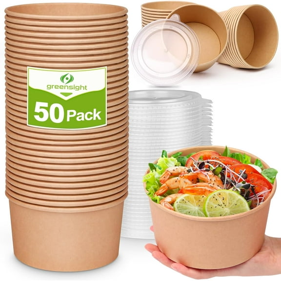 42oz Disposable Soup bowls, 50 Pack Paper Bowls With Lids, Large Salads Bowls, Heavy Duty Serving Bowls For Hot/Cold Food
