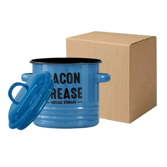 42oz Enamel Bacon Grease Container with Strainer & Scraper - Ceramic Grease Keeper for Cooking Oil Storage - Farmhouse Kitchen Jar for Drippings (Dishwasher Safe)