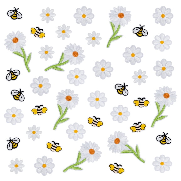 42pcs 6 Styles Iron On Patches Flower Bee Embroidered Sew Applique Repair Patch DIY